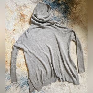 Sweet Romeo Cowl Neck Knit Sweater w/ Hi-Lo Sharkbite Hem & Ribbed Trim